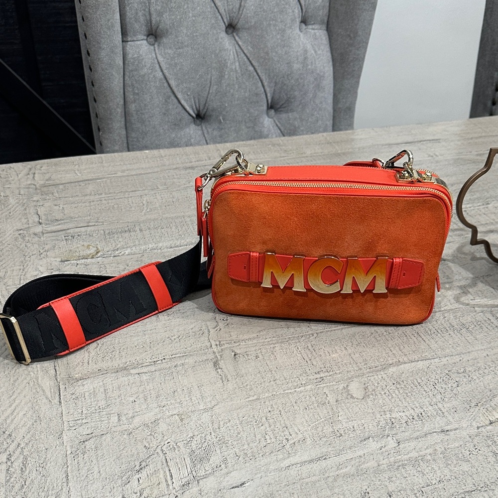 MCM Bold Orange Suade Crossbody Bag